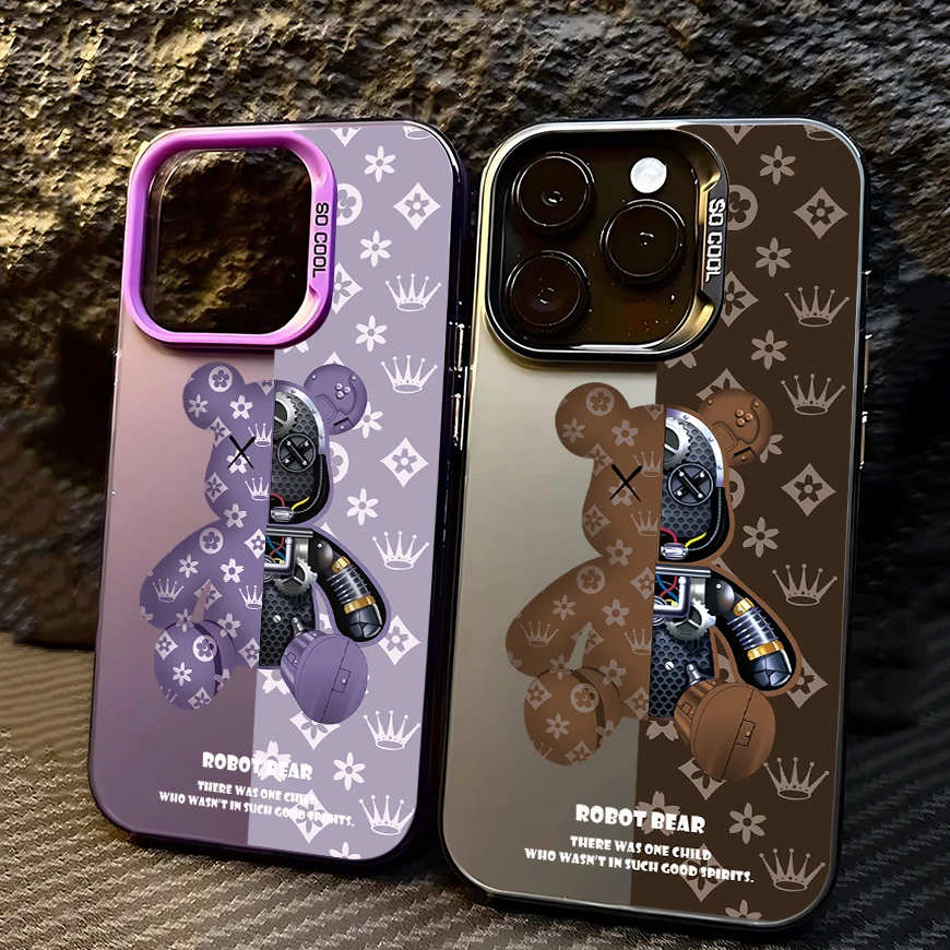 Роскошный дизайн чехла для телефона с изображением робота-медведя iPhone 16 15 14 13 12 11