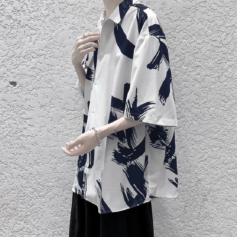 

Vintage Port Style BF Shirt Men's Short Sleeve Summer Korean Version Versatile Ruffian Handsome Trend Top Loose Thin Half Sleeve