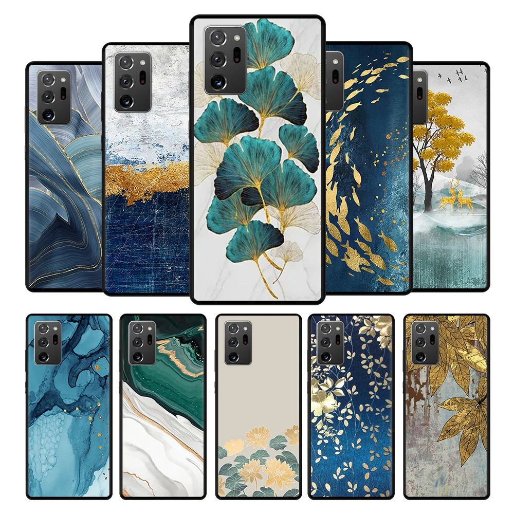 

Luxury Gold Foil Art Case Cover for Samsung Galaxy Note 10 20 8 9 10+ Ultra F12 F22 M30s M11 M22 5G Fashion Soft Thin Matte