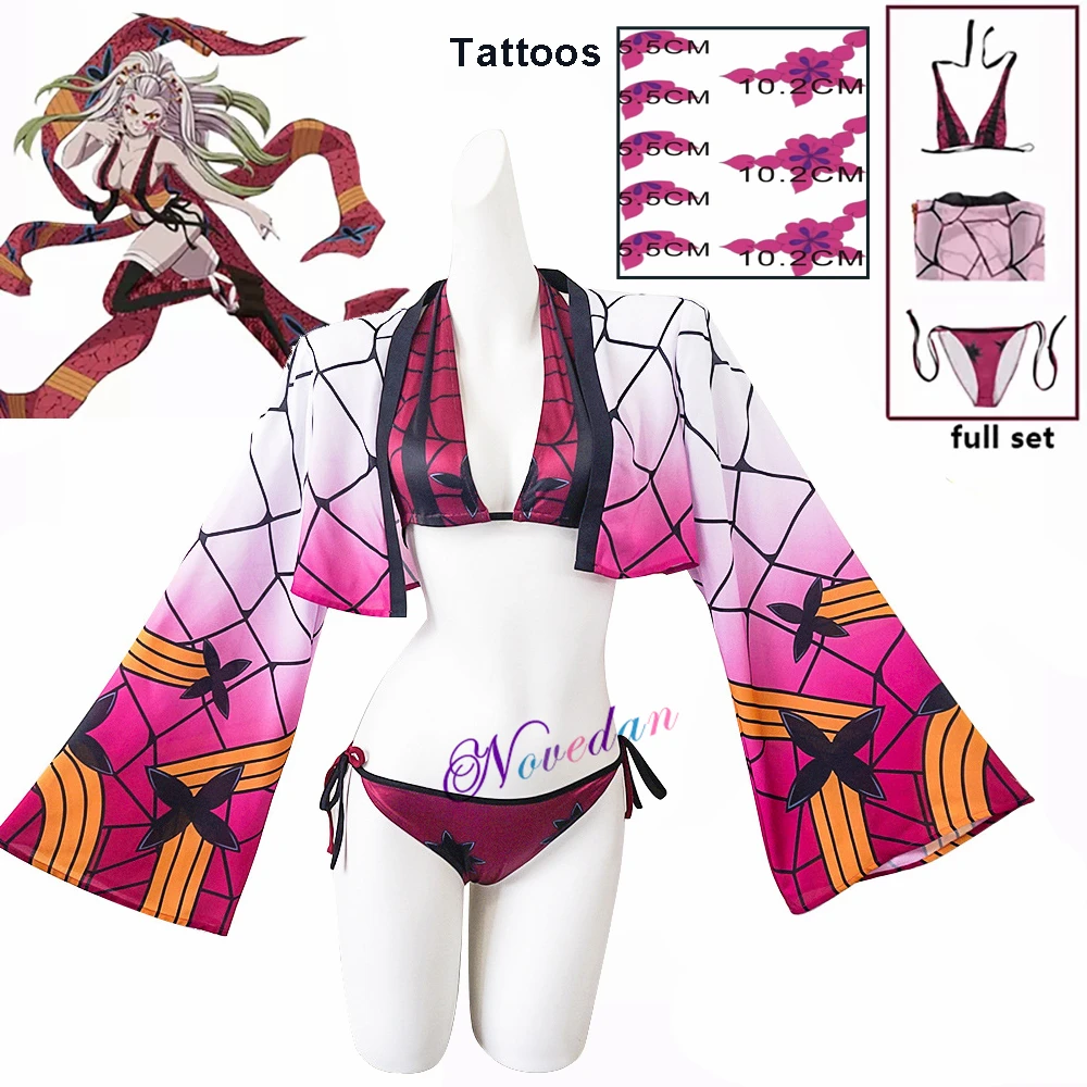 Anime Demon Slayer Daki Swimsuit Bikini Set Swim Suit Tattoo Stickers Sexy Women Swimwear Kimetsu No Yaiba Cosplay Costume