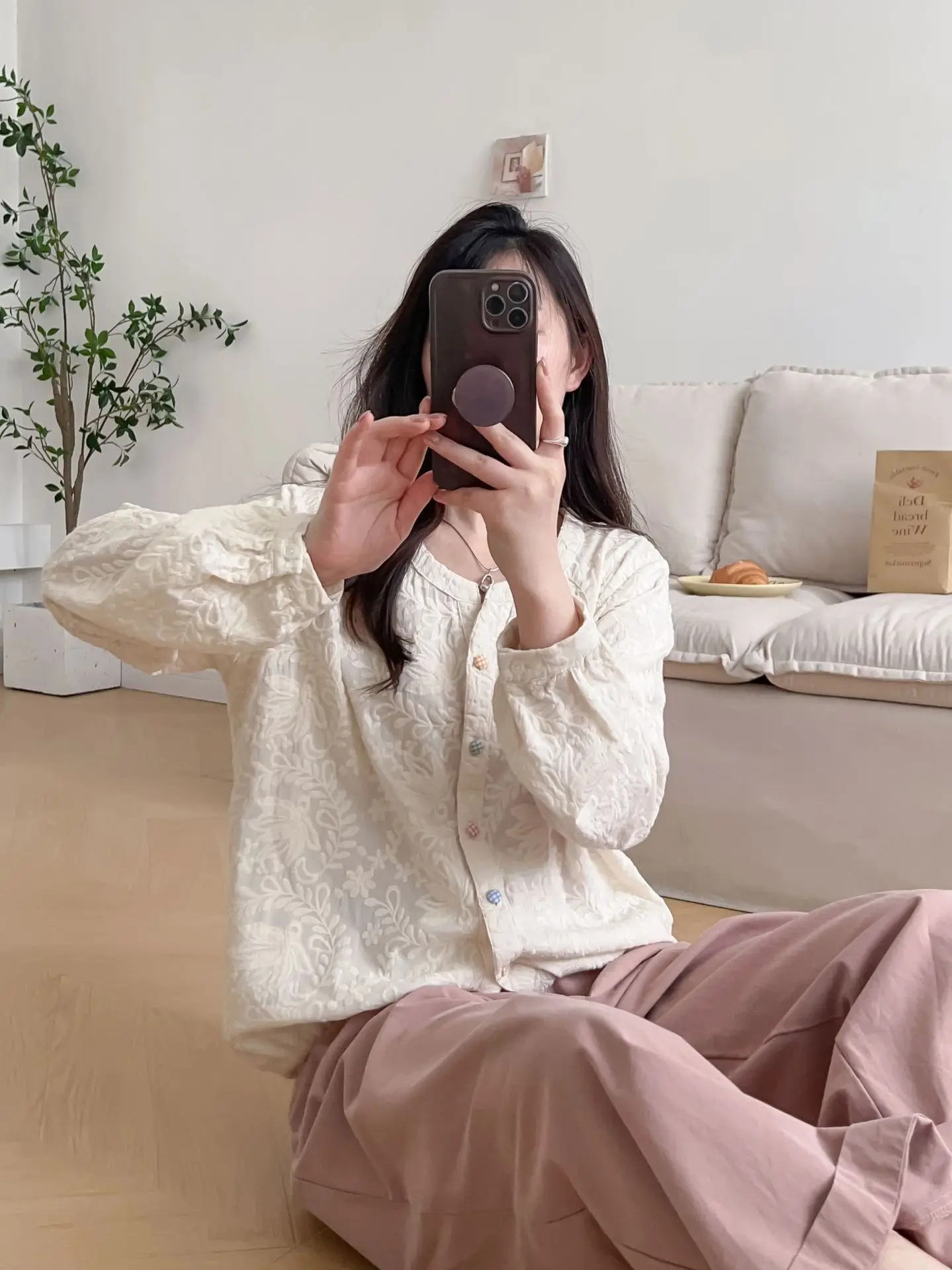 Женская хлопковая рубашка с длинным рукавом Повседневная Милая белая блузка