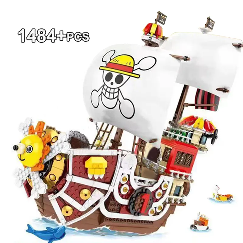 Bloques de construcción de barco de piratas de one piece para niños, juguete de bloques de construcción de barco de piratas de one piece, modelo Zoro/Luffy, 1484, piezas + 8