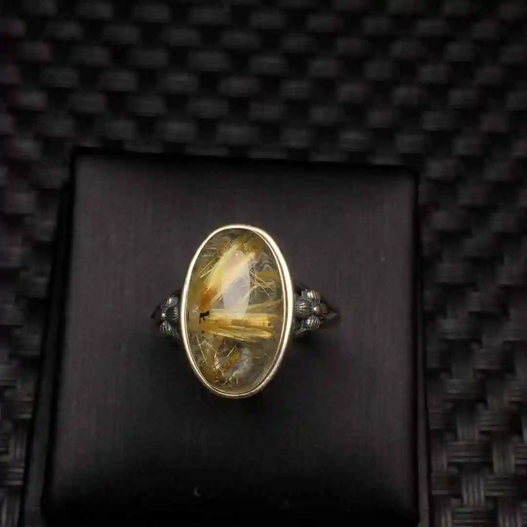 Цельный блок серебро 925 пробы с натуральным золотым рутиловым титаном кварцевым