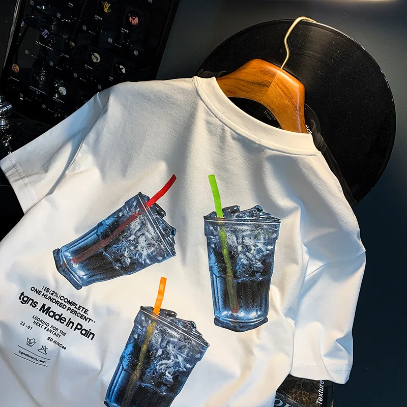 Летняя тонкая короткая потертая футболка мужской модный Свободный Повседневный