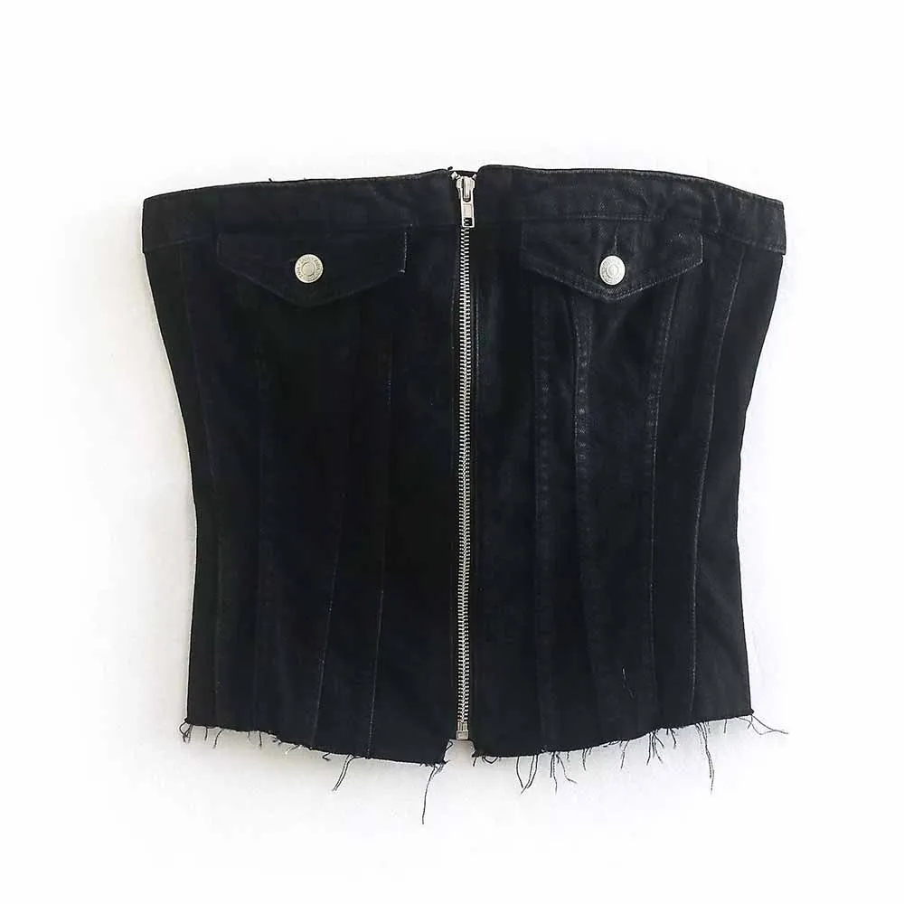 

Женское джинсовое боди на молнии, с карманами