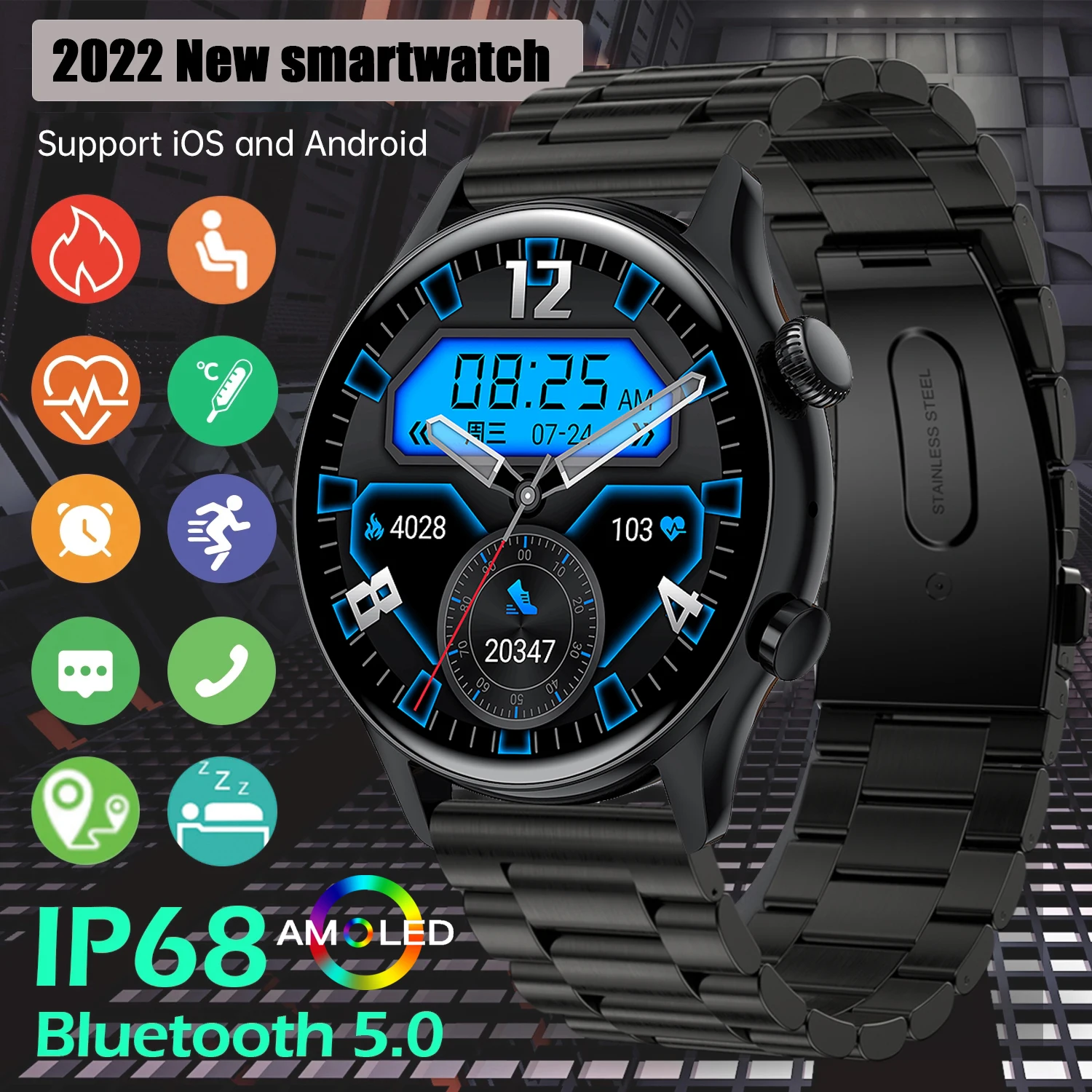 

Smart Watch Men Women NFC AMOLED Full Touch Screen Heart Rate Monitor Fitness IP68 Waterproof Smartwatch Call Watches Bracelet