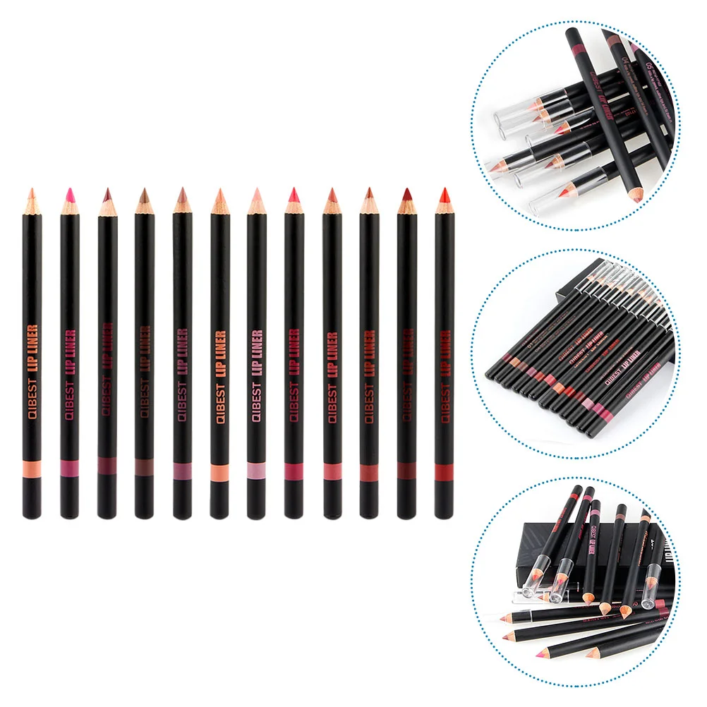 

12 Pcs Waterproof Suit Black Stick Lip Liner Makeup Accessory Accessories Shaping Female
