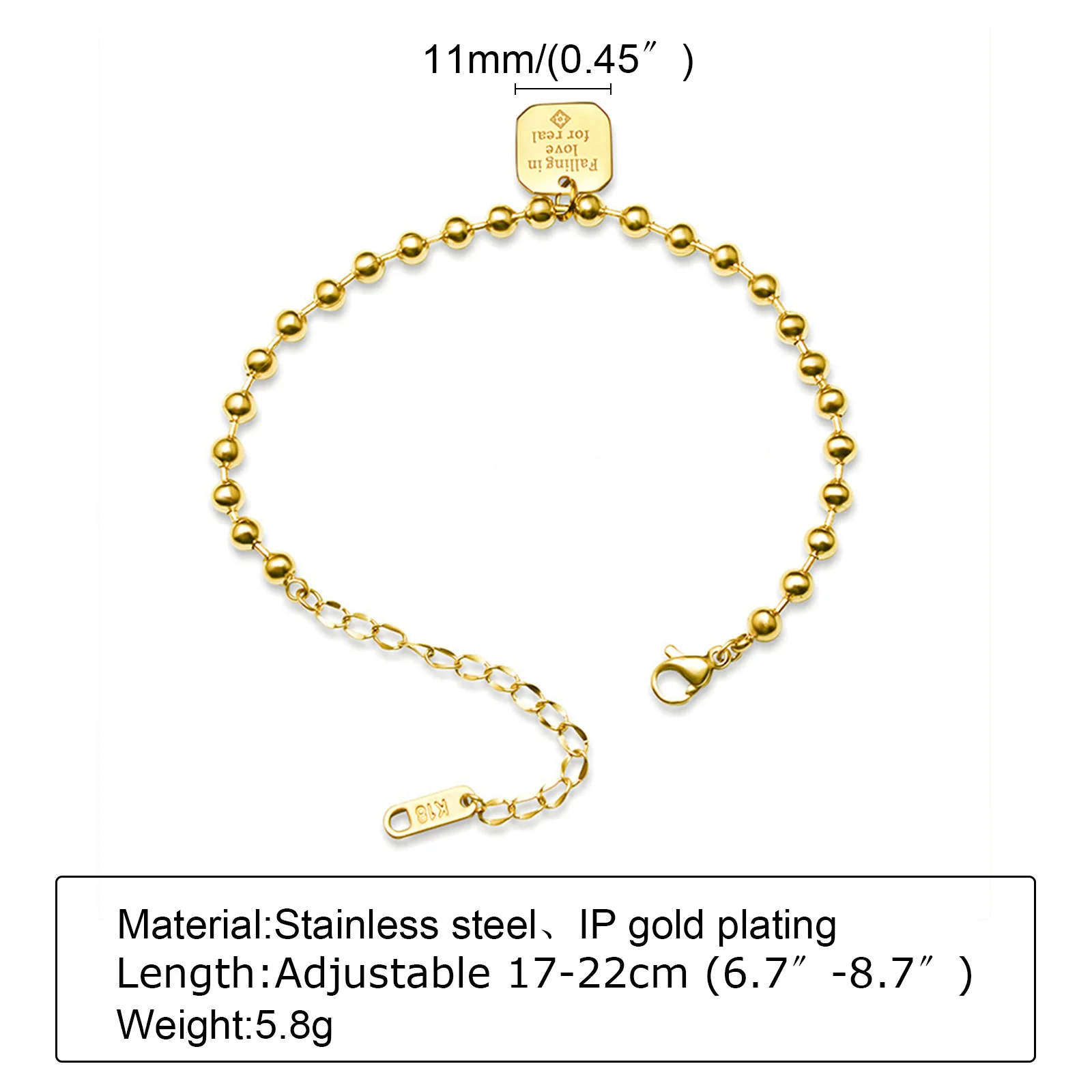 

Vnox Women Exquisite Gold Color Beads Chain Bracelets, Anti Allergy Stainless Steel Metal Custom Falling In Love Tag Accessory
