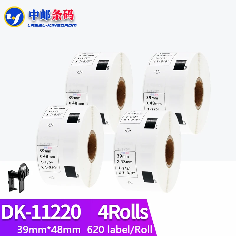 

4Rolls Compatible DK-11220 Label 39mm*48mm Die Cut Work for Brother Printer White Paper DK11220 DK-1220
