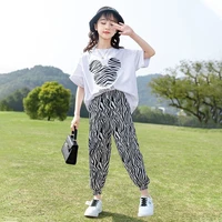 childrens clothing girls suit 2022 summer korean childrens casual short sleeved top t shirt pants sports two piece set