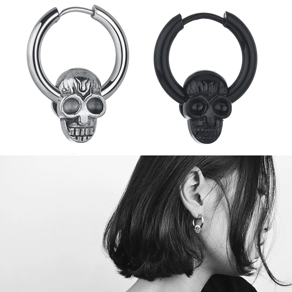 

Punk Retro Skull Head Ear Piercing Studs Earrings Titanium Steel Ear Ghost Studs Personality jewelry gift JKC