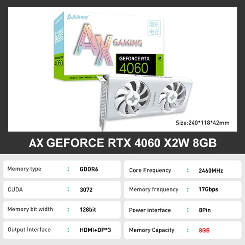 2023 AX Gaming Новая графическая карта GDDR6 rtx 4060 8G игровая видеокарта Nvidia GPU 8Pin 128 бит RTX4060 4060 видеокарта