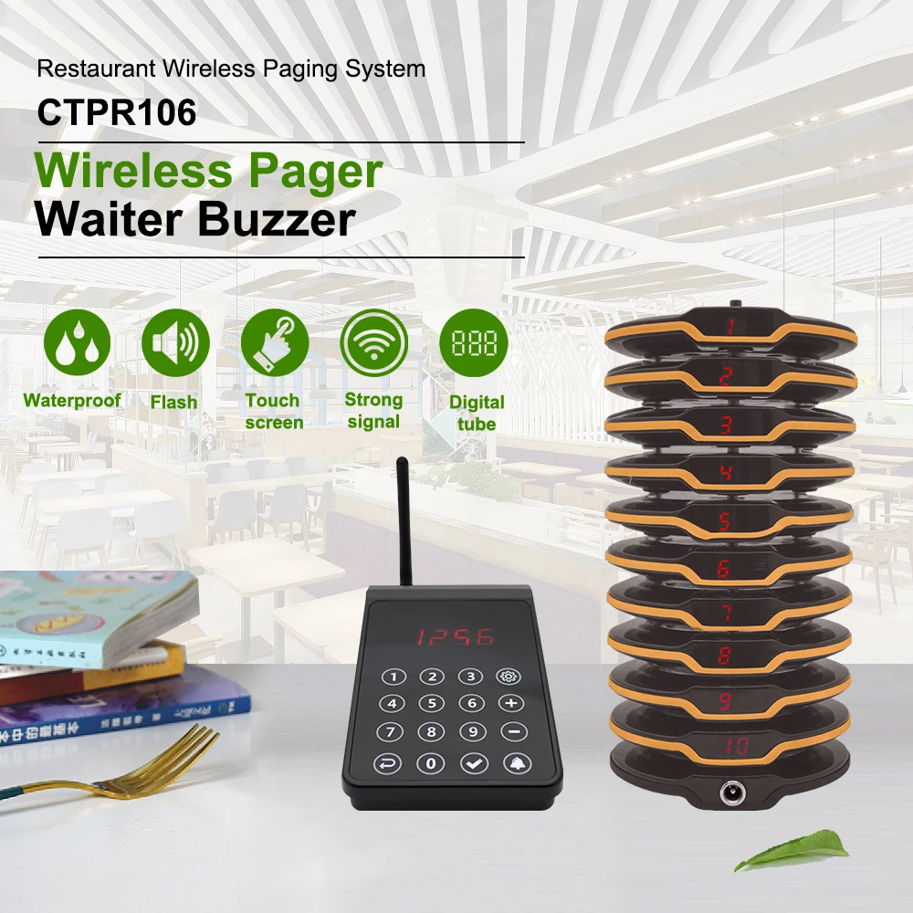 CTPR106 Wireless Waterproof Paging System Buzzer Waiter Restaurant Calling Buzzer Receiver Pager for Church Nursery Cafe Bar