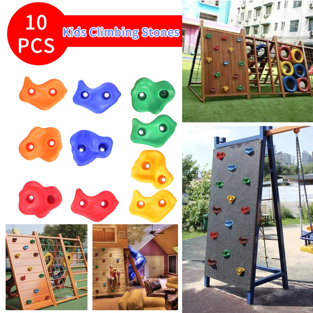 

10Pcs/Set Kids Rock Climbing Wall Holds Children Wood Wall Climbing Stones Toys Child Playground Game Hand Feet Hold Grip Kit