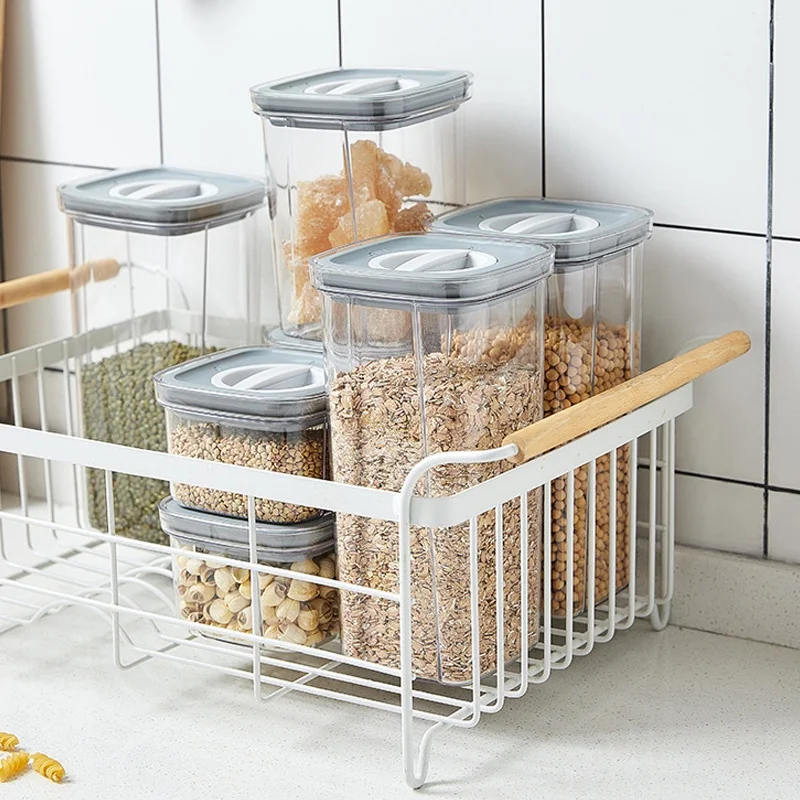 600/2000ML Sealed Jars Kitchen Grain Storage Organizer Large Tank Plastic Moisture-Proof Box Household Seasoning