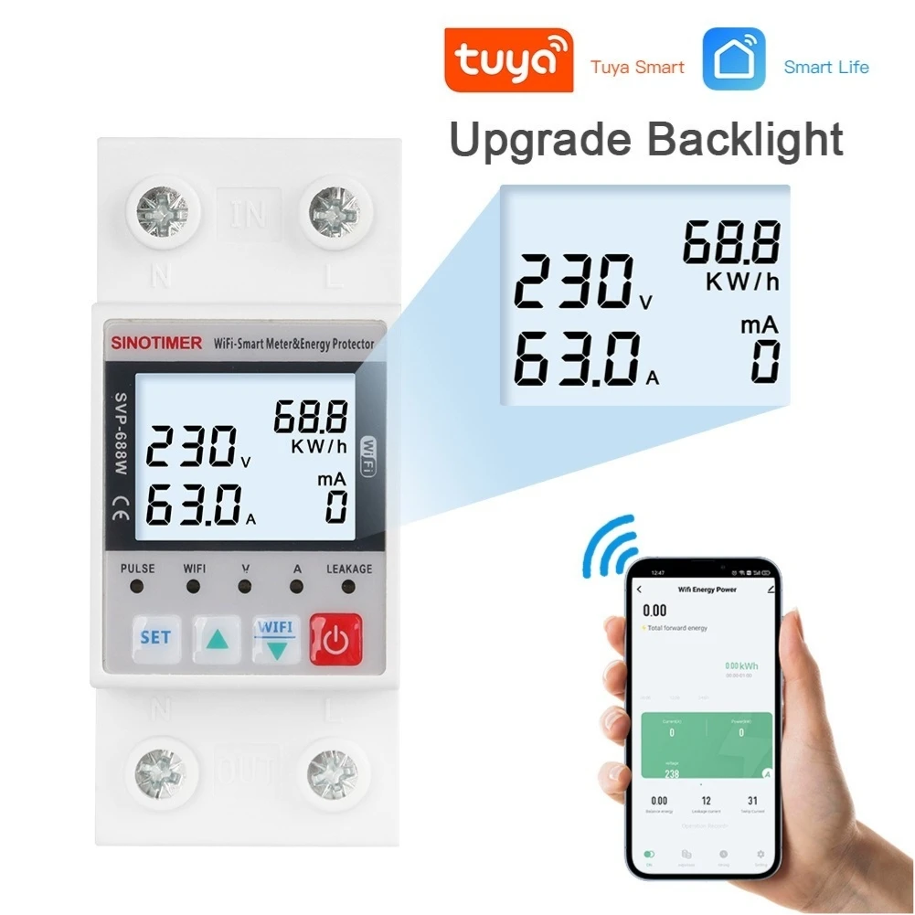 

TUYA WiFi Earth Leakage Protector Remote Control 63A Relay Device Switch Breaker Adjustable Voltage Current Protector Smart Life