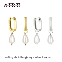 aide s925 silver piercing pearl drop earrings for women jewelry 18k gold plated square huggie earring pendientes brincos aretes