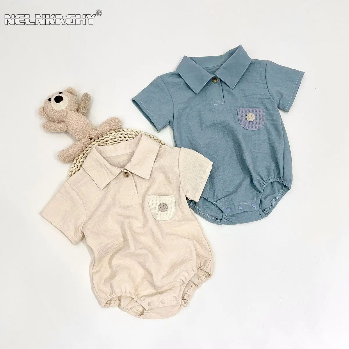 Summer Kids Baby Boys Short Sleeve Solid Color Outfits Gentleman Style Jumpsuits Infant Newborn Clothing Bodysuits