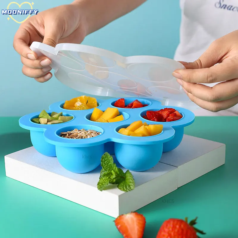 

7 Holes Reusable Silicone Baby Food Freezer Tray Crisper Egg Bite Mold BPA Free Storage Baby Food Storage Containers With Lid