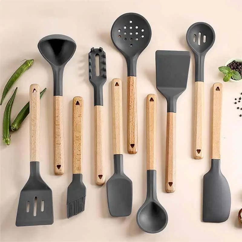 

1PC Silicone Wood Soup Spoon Spatula Brush Scraper Oil Brush Non-Stick Kitchen Cooking Tools Kitchenware Utensils Cookware
