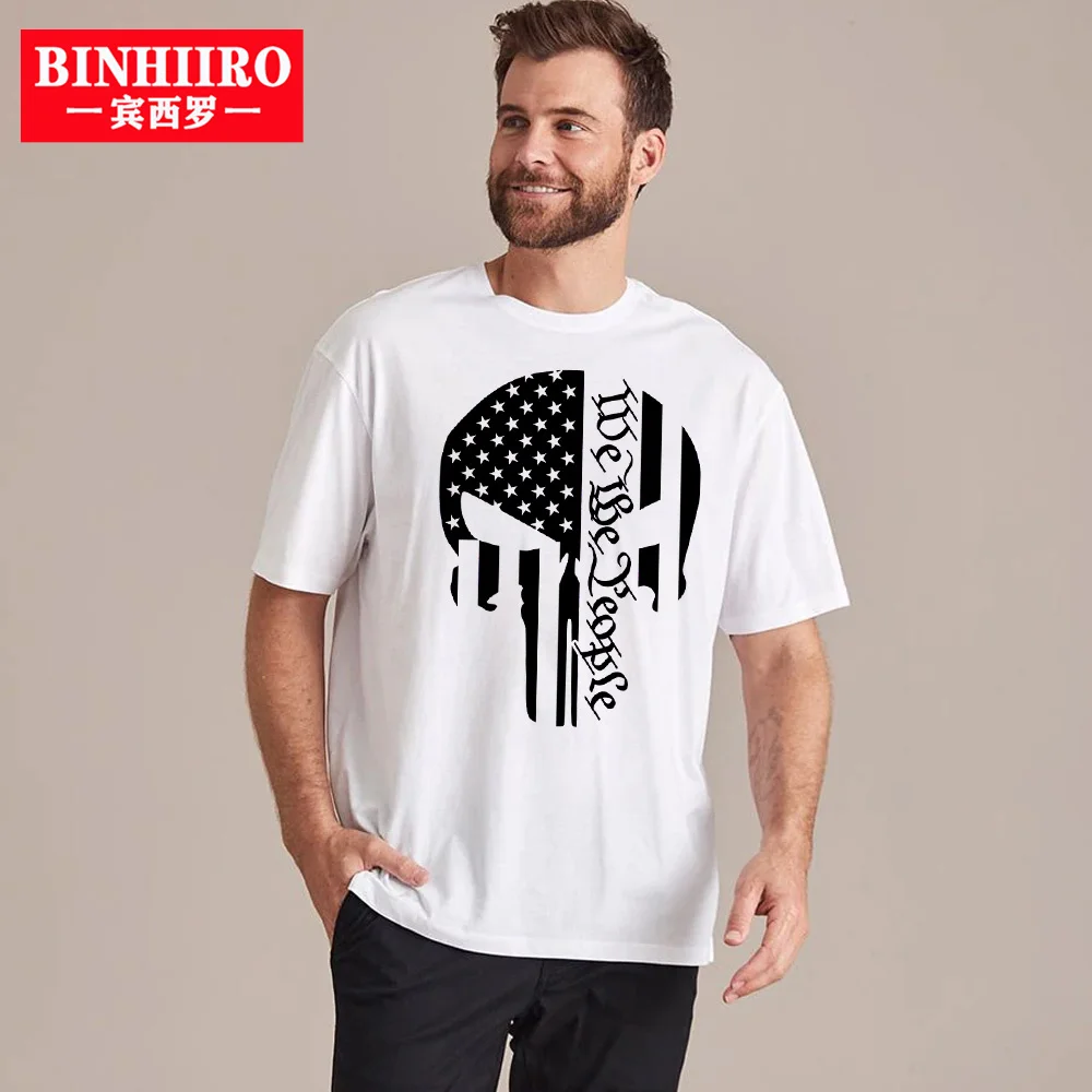 

BINHIIRO Skull Punk Streetwear Men's T-shirt Summer Casual Retro Graphic Print Short Sleeve T-Shirt High Quality Cotton T-shirt