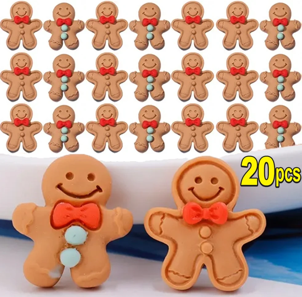 

20pcs Cartoon Christmas Gingerbread Man Resin Flatback Cabochon Cute Figurine Scrapbook Embellishments DIY Jewelry Accessories