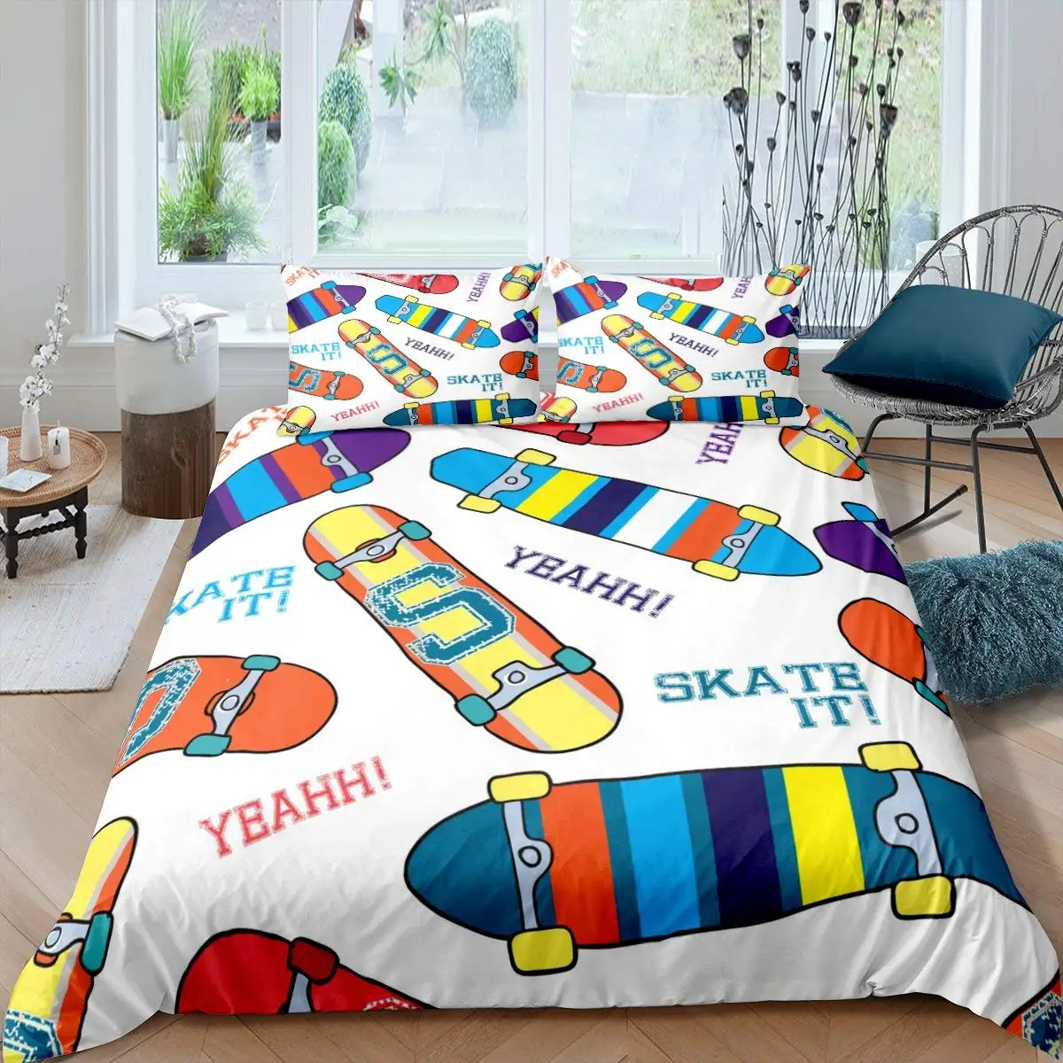 

Skateboard Duvet Cover Boys Teens Sports Comforter Cover Microfiber 2/3pcs Graffiti Art Twin Bedding Set Double Queen King