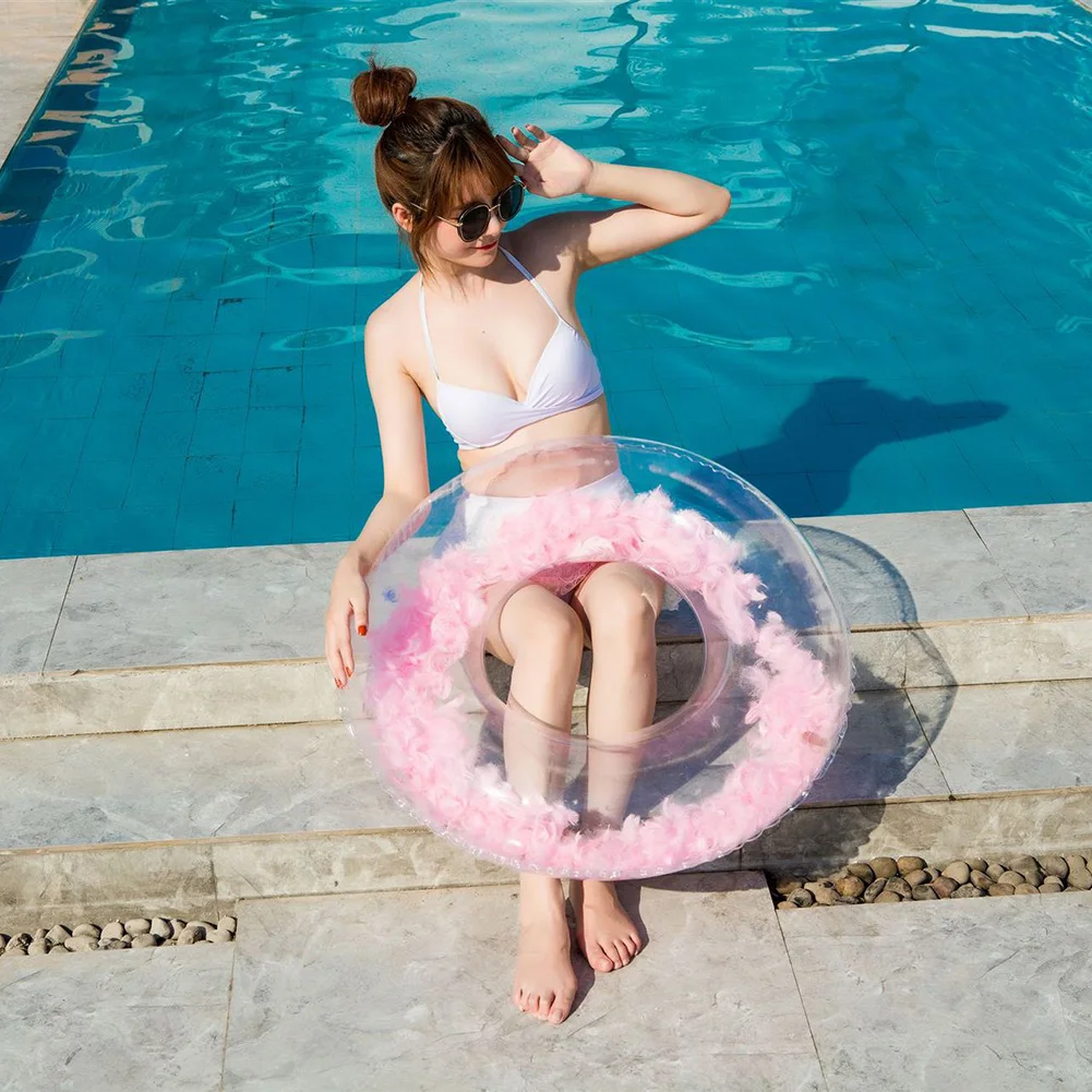 

Floating Pink Feather Swimming Ring Rubber Summer Water Pool Beach Party Inflatable Swim Supplies Thickened Mattress