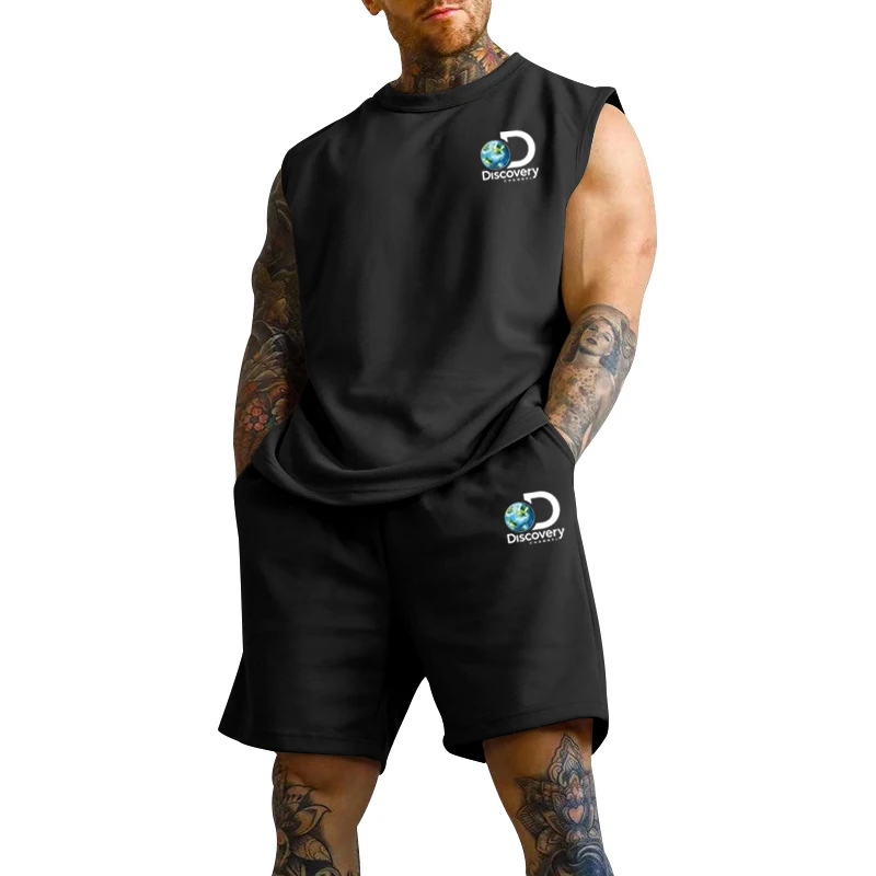 Sleeveless Suit T-shirt Men's Summer Thin Tank Top Shoulder Basketball Casual Sports Short-sleeved Shorts Men's Suit