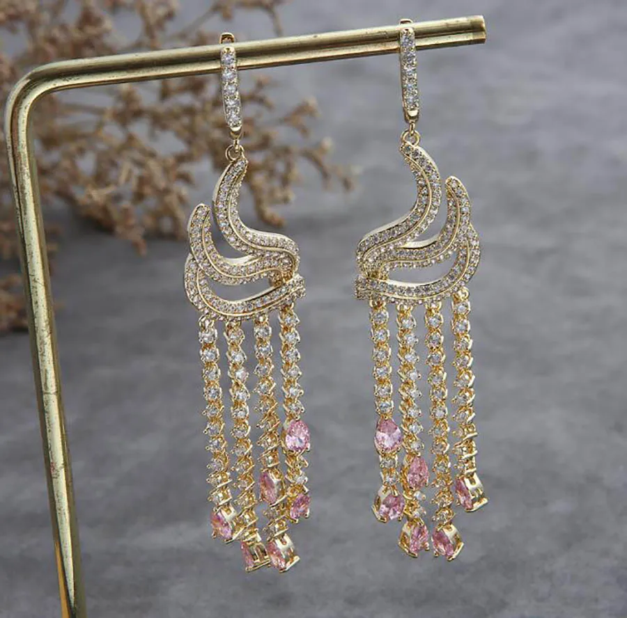 

women Full zirconium long fringed water drop zircon earrings luxury gorgeous women luxurious banquet wedding ROMANCE jewelry