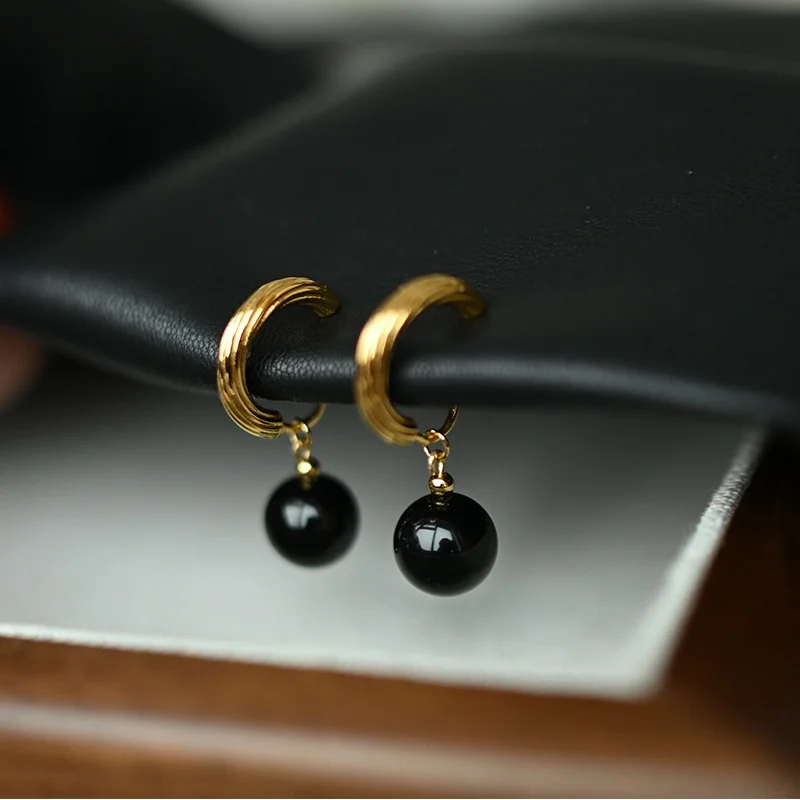 Натуральный черный агат катушка от комаров зажим для ушей без пирсинга женские