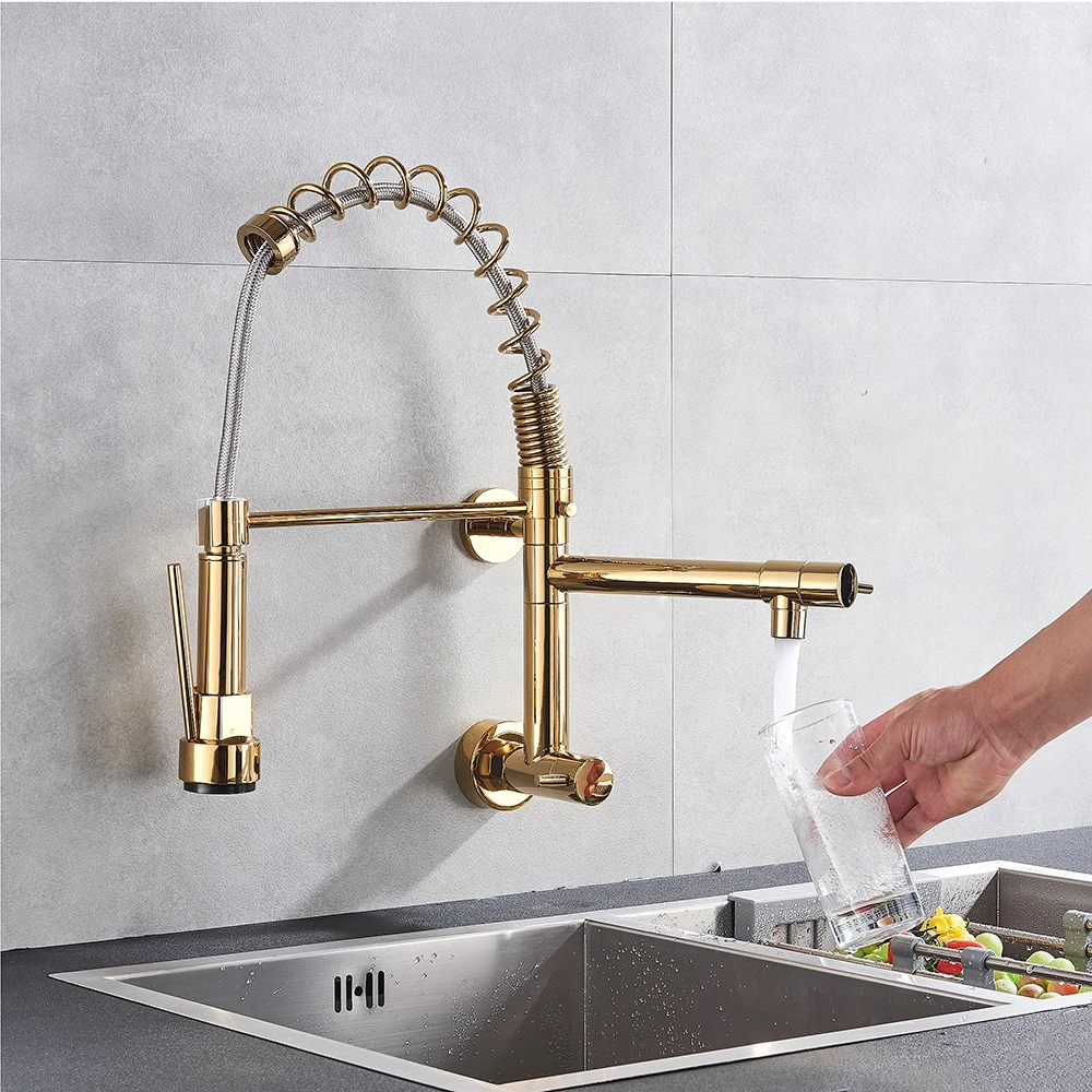 

Golden Spring Kitchen Faucet Swivel Side Sprayer Dual Spout Kitchen Tap Kitchen Sink Cold Water Faucet 360 Rotation