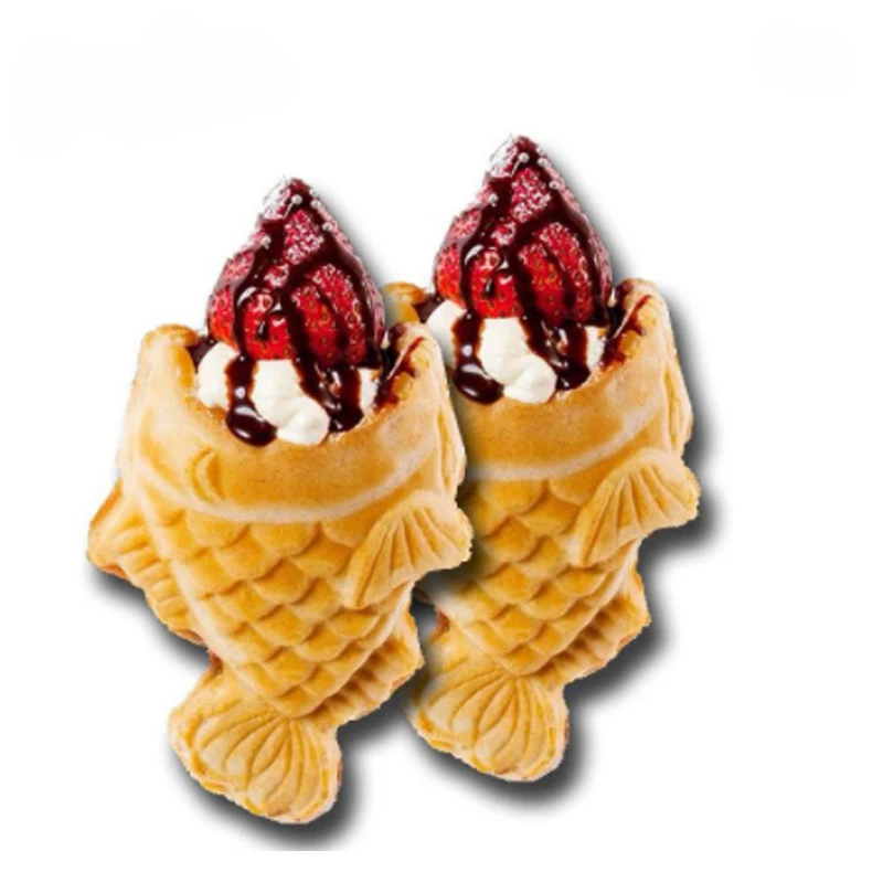 

Commercial electric 3 pcs open mouth taiyaki machine open mouth fish waffle cone machine ice cream cone maker