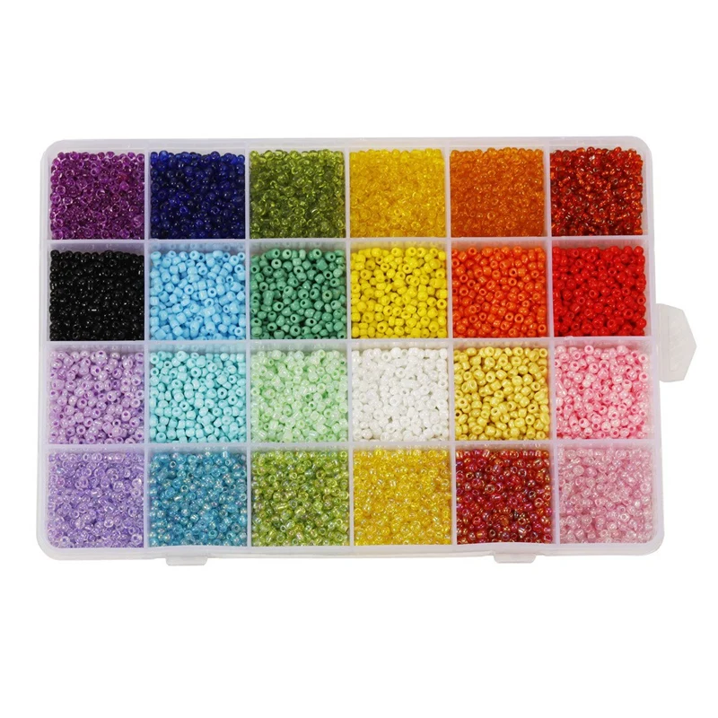 

12000Pcs 3Mm Glass Seed Beads 24 Colors Loose Beads Kit Bracelet Beads With Storage Box For Jewelry Making