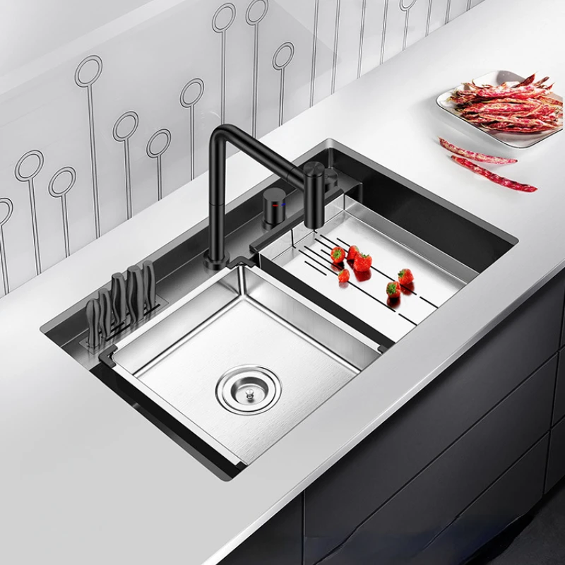 

Black Nano Vegetable Washing Basin Set Large Single Sink Thickening 304 Stainless Steel Handmade Sink Dishwashing Sink