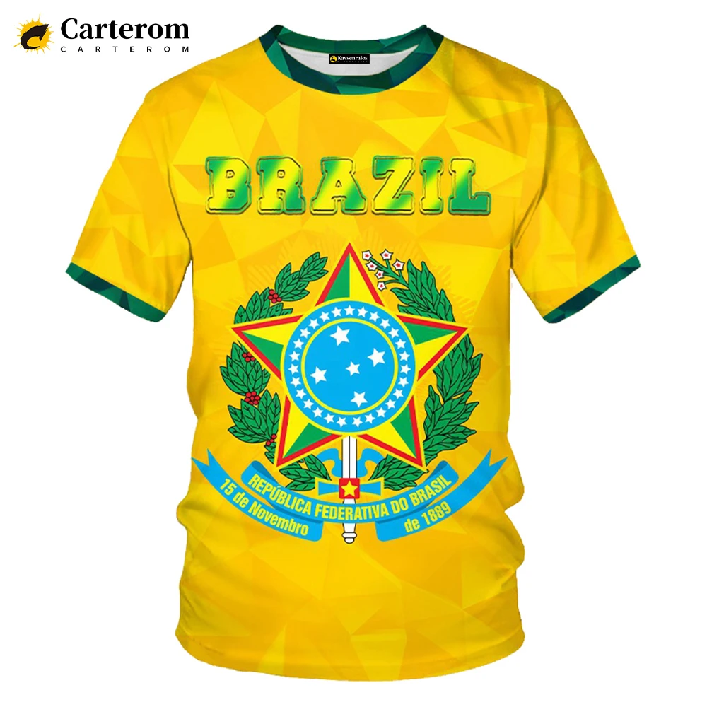 

Brasil National Emblem 3D Men's T-shirt Brazil Flag Printed Round Neck Short Sleeve Summer Casual Streetwear Oversized T Shirt