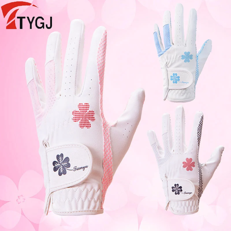 

TTYGJ 1 Pair Golf Gloves Ladies Ice Silk Breathable Golf Sports Mitten Left and Right Hand Women Gloves Non-slip Stretch Mittens