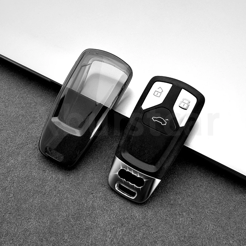 

Прозрачный чехол для автомобильного ключа из ТПУ, чехол-брелок для Audi Q5 Q7 TT A4 B9 A5 A6 8S 8W 4M S4 S5 S7 TTS TFSI RS, защита без ключа
