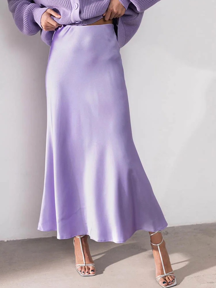 

Long Skirts Woman Fashion 2022 Korean Fashion Satin Silk Elegant Womans Skirt Office Lady Casual Solid Women's A-line Skirts