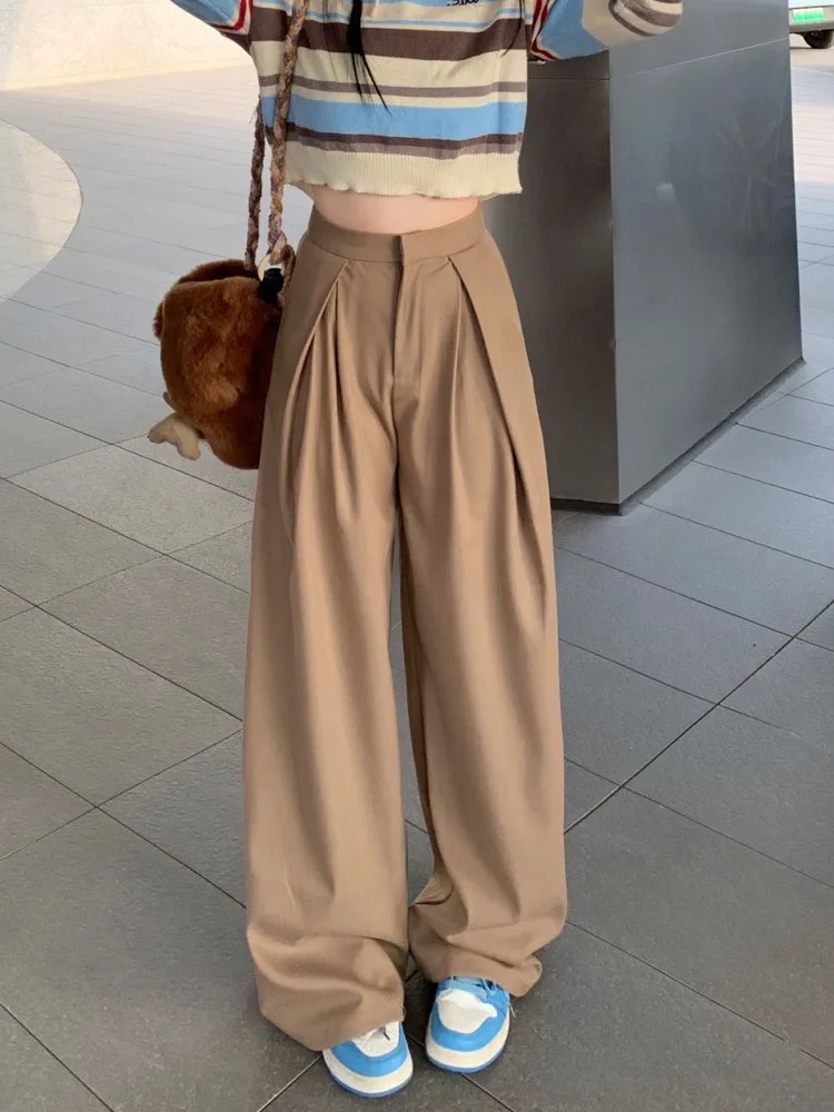 

Широкие брюки для отдыха SONNEESD в стиле Харадзюку, прямые дизайнерские штаны в пол в европейском стиле сафари, с инструментами