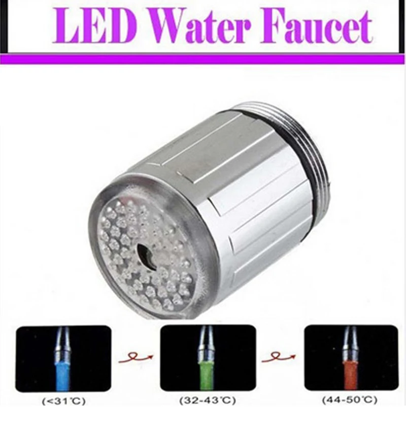 

Светодиодная насадка светильник кран, аэратор для кухни и ванной, 3 цвета, меняет цвет, мигает по температуре