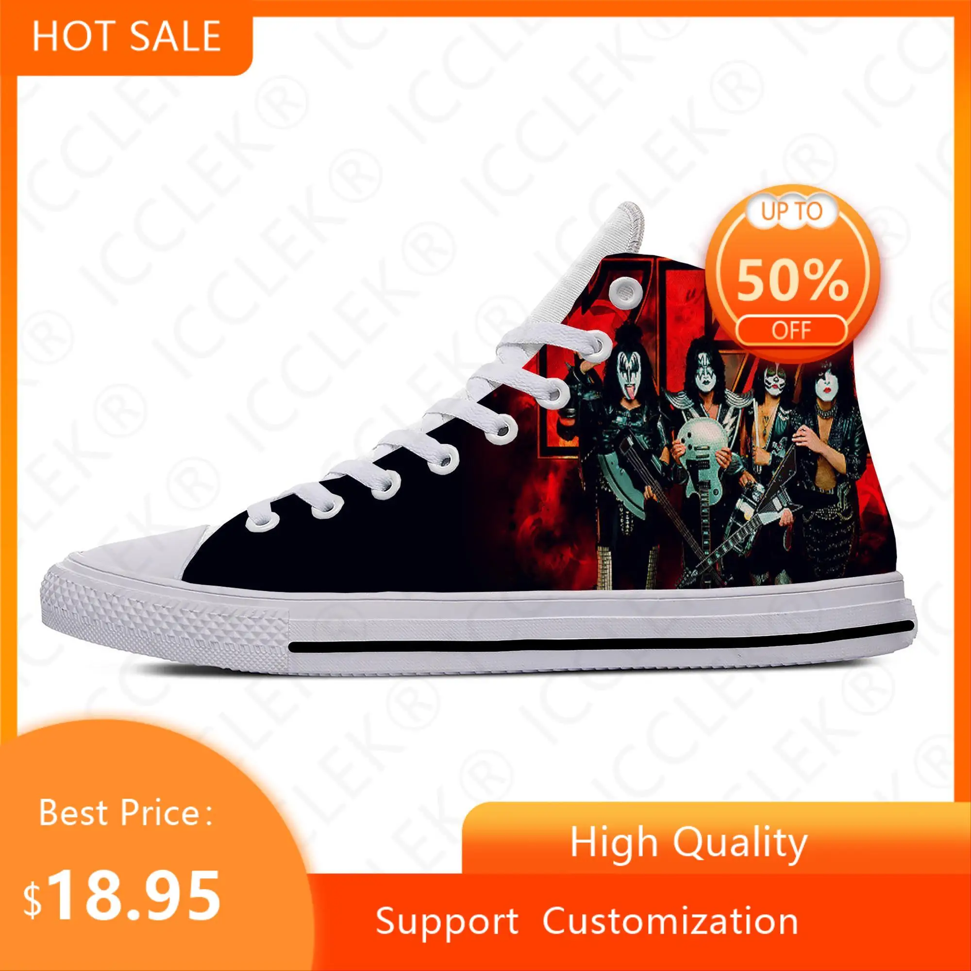 

Hot Heavy Metal Rock Band Kiss Music Funny Casual Shoes Breathable Mens Womens Sneakers High Top Lightweight Summer Board Shoe