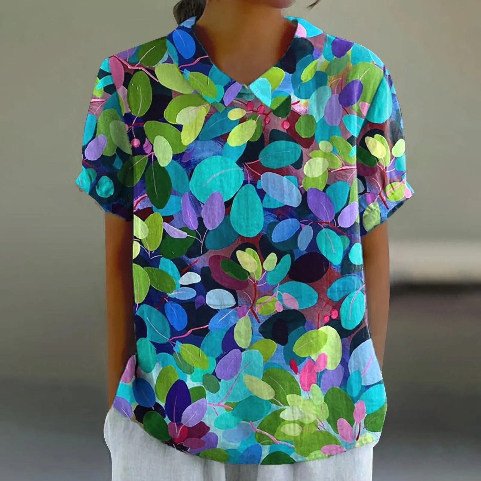 Легкая льняная рубашка с цветочным принтом женская повседневная блузка для