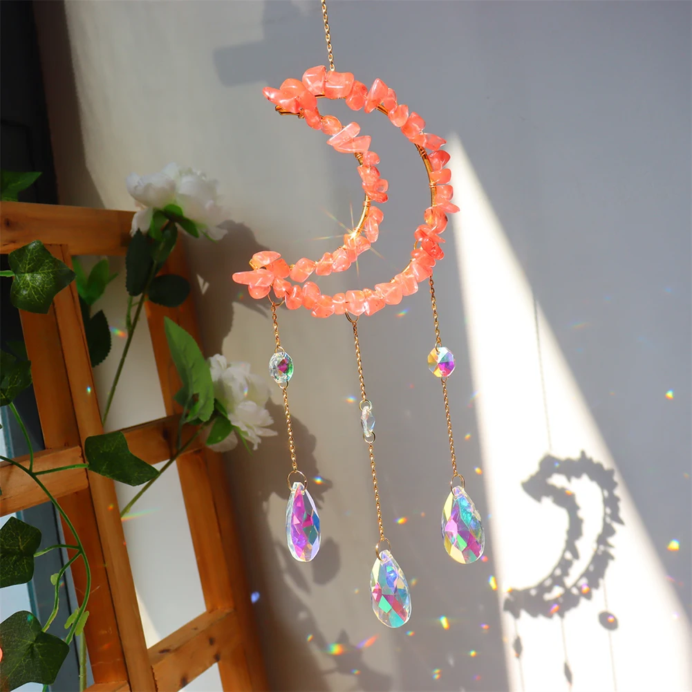 

Crystal Wind Chime Moon Natural Stone Prisms Pendant Dream Catcher Rainbow Chaser Hanging Drop Home Garden Decor
