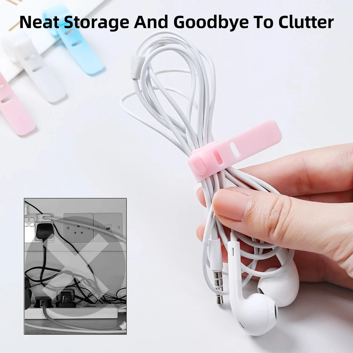Фото 20 шт., многоразовые силиконовые зажимы для кабелей USB №4