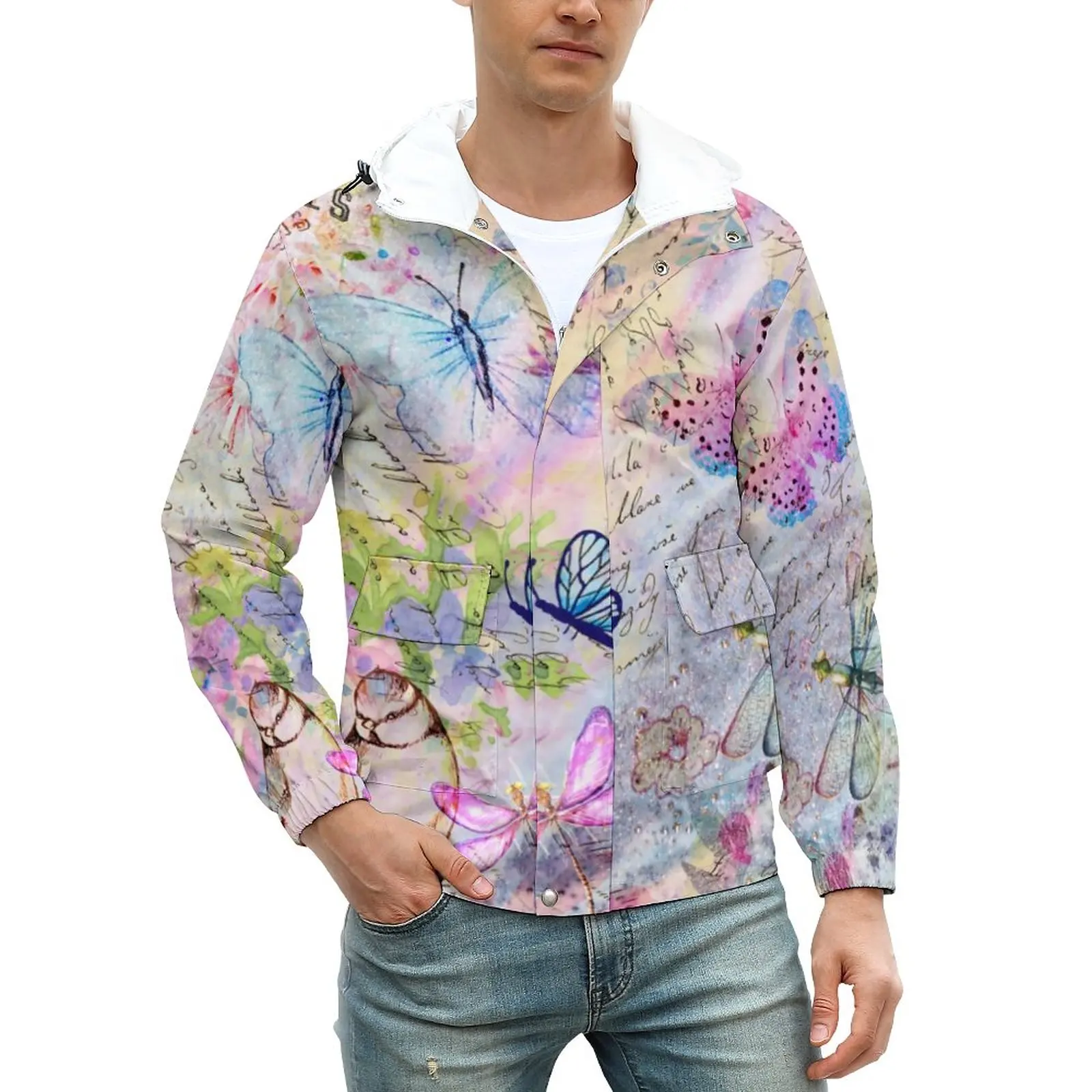 

Куртка мужская в стиле ретро с изображением бабочки, Повседневная Верхняя одежда с цветочным принтом в виде роз и птиц, уличная одежда на мо...