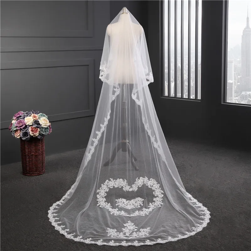 

White/Ivory Wedding Veil 3m Long Without Comb Lace Mantilla Cathedral Bridal Veils Wedding Accessories Veu De Noiva
