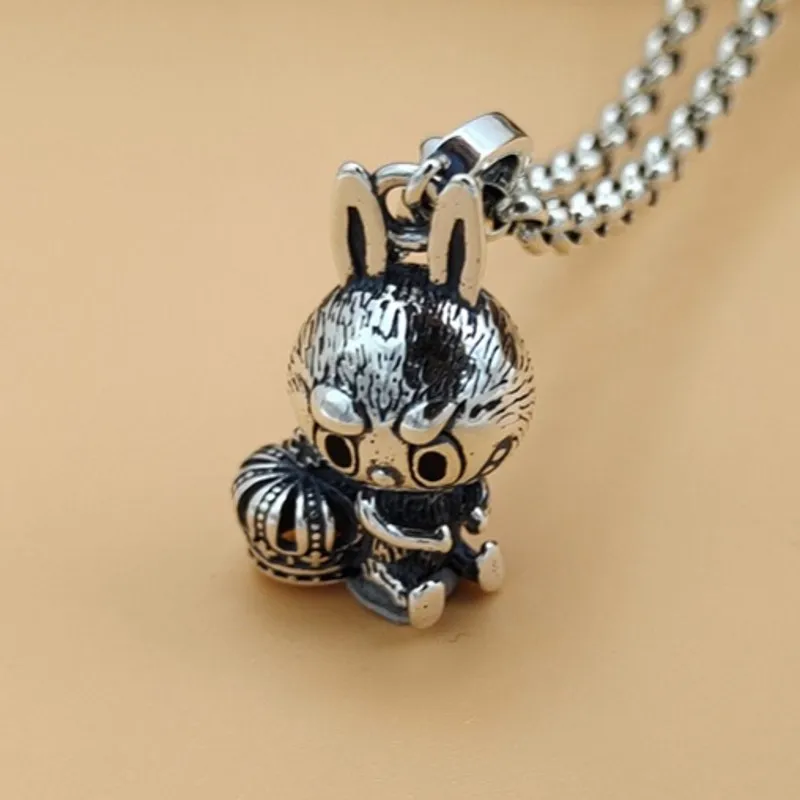 

BOCAI New S925 Sterling Silver Personalized Retro Light Luxury Simple Versatile Little Rabbit Pendant Female