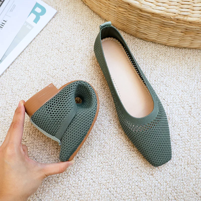 

Women Summer Elasticity Comfortable Breathable Lightweight Luxury Pumps Flats Daily Work Ladies Loafers Driving Knitted Shoes