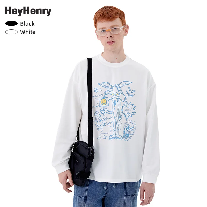 

2021 New Cartoon Printed T-shirt Long Sleeve Spring and Autumn Couple Men's and Women's Korean Loose Top